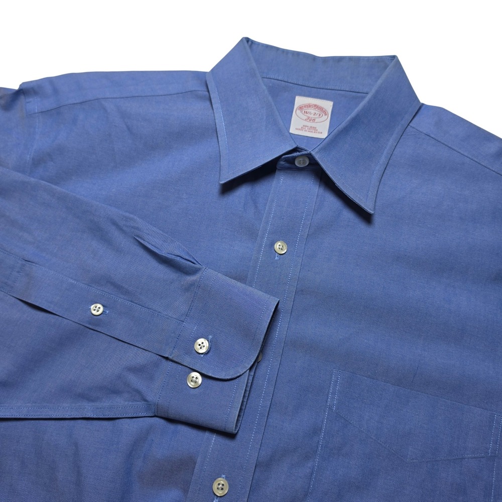 Brooks Brothers Mens Dress Shirt 16.5 Blue Non Iron Cotton Classic Fit 346
